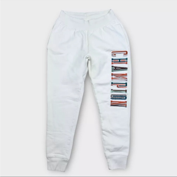 Champion Sweatpants Womens Size M White Reverse Weave Colorful Spellout Logo - Picture 1 of 9